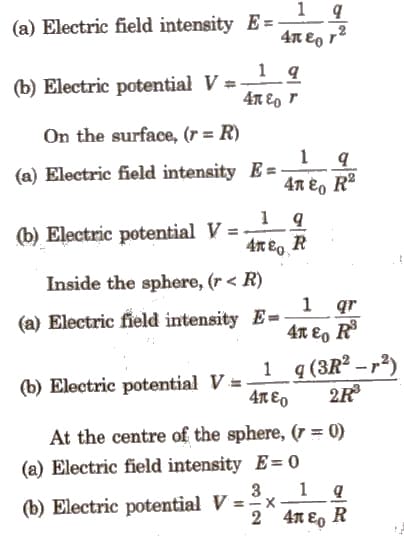 electrostatics formulae